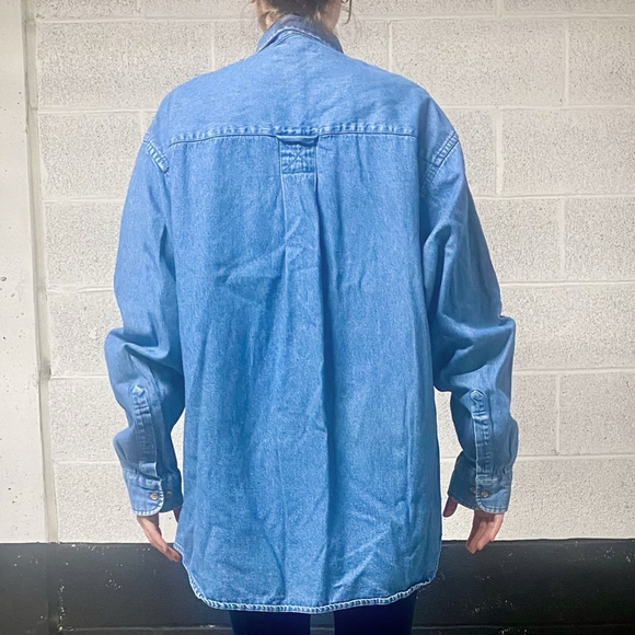 Roundtree & Yorke Denim Button Down Long Sleeve Shirt Size L - Picture 2 of 7